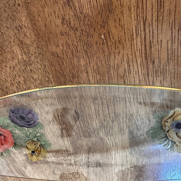 Chance Glass Anemone Floral Plates Gold Rim Rectangular and Oval Vintage UK MCM - Picture 6 of 7